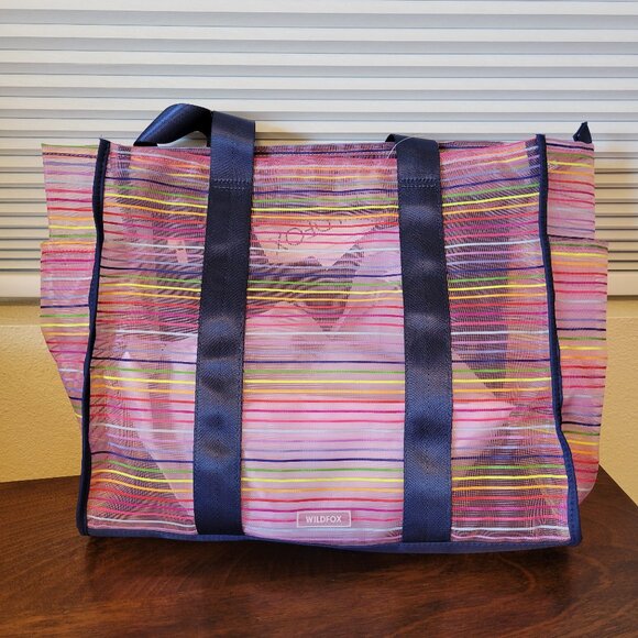 NWT Wildfox Tote Bag Navy Blue with Multicolored Stripes - Picture 1 of 7